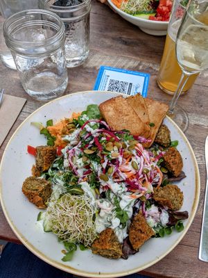 Falafel bowl with char siu marinated tofu at Nourish Bistro in Banff
