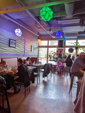 Looking out toward the front door at Nourish Bistro in Banff