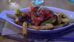 Vegan poutine at Nourish Bistro in Banff