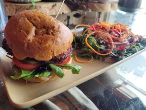 Big Bear burger at Nourish Bistro in Banff