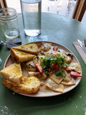 Mushroom ravioli — possibly the best I’ve ever had  at Nourish Bistro in Banff