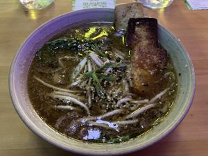 Hearty ramen with grilled tofu  at Nourish Bistro in Banff