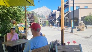 Looking East from outside at Nourish Bistro in Banff