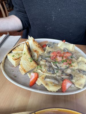 Mushroom ravioli   at Nourish Bistro in Banff