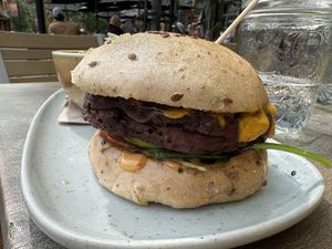 Black bear burger (gluten free bun)  at Nourish Bistro in Banff