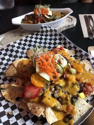 Vegan “nachos” and “poutine” at Nourish Bistro in Banff