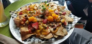 29 ingredient vegan nachos!! at Nourish Bistro in Banff