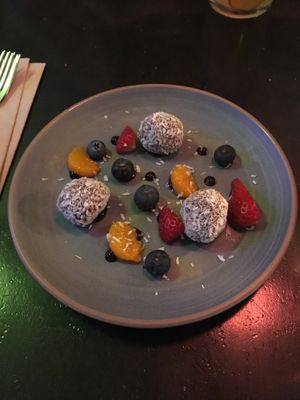 Looks small but these chocolate truffles were the perfect finish for a great meal. at Nourish Bistro in Banff