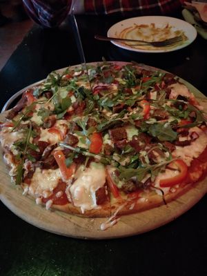 Beyond meat pizza at Nourish Bistro in Banff