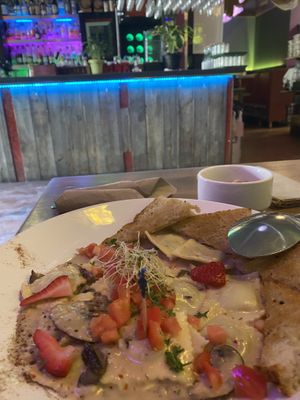 Mushroom ravioli vegan at Nourish Bistro in Banff