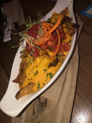 Vegan poutine  at Nourish Bistro in Banff