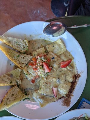 Mushroom ravioli at Nourish Bistro in Banff