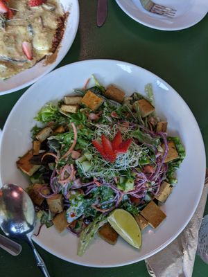 Garden salad with tofu at Nourish Bistro in Banff