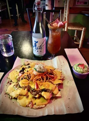 My first stop in Banff is always for vegan Nachos and a Ceasar. So good!  at Nourish Bistro in Banff