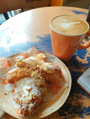 Peanut butter coffee + almond croissant at Vx in Bristol