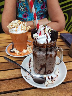 Brownie milkshake and popcorn latte at Vx in Bristol