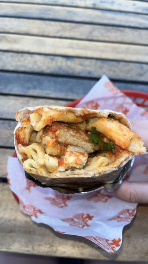 Mac n cheese burrito inside  at Vx in Bristol