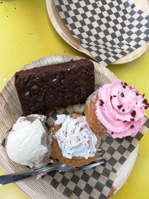 salted caramel brownie, apple pie with ice cream, jam donut at Vx in Bristol