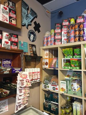Shelves rammed with vegan favourites!  at Vx in Bristol