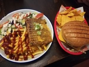 Steak fries and VX burger at Vx in Bristol
