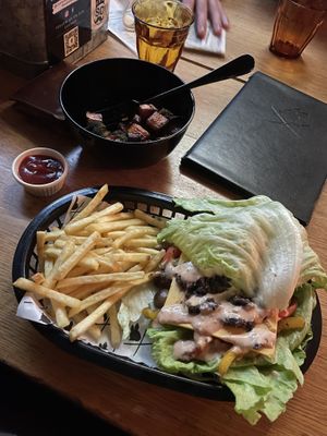 Vegan Burger and Fried veggie sides  at The Rabbit Hole in Hakuba