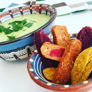 raw vegan soup and veggie bread assortment at Smoothie & Sweetie in Limassol