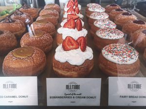 Variety of vegan donut flavours  at All-Time Coffee Co in Mermaid Beach