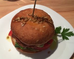 lovely vegan burger at Zalia Pupa in Kaunas