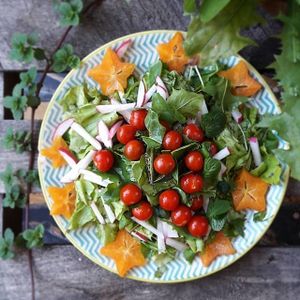 Healing salad with herbs and fruits from our urban garden at La Cocina de Sofia in Veracruz