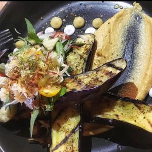 aubergine stir fry at Village People Hawker Foodhall in Fitzroy