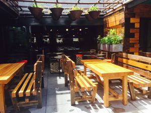 Alfresco dining area at Village People Hawker Foodhall in Fitzroy