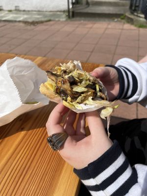 Jalapeño bagel-kimchi & mushroom   at The Bagelry  in Liverpool