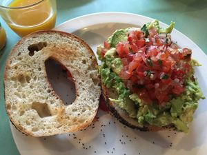Avocado and salsa bagel (vegan) at The Bagelry  in Liverpool