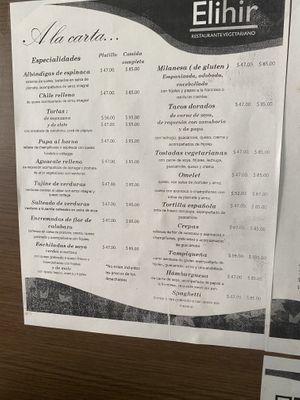 El menú   at Elihir in Mexico City