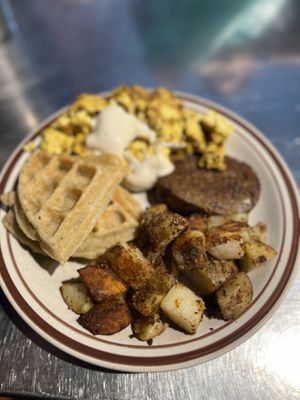 Classic platter veganized  at Funk N Waffles in Syracuse