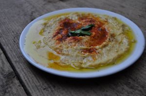 Original Houmous (Chick Peas,Tahini,Garlic,Lemon Juice and Zest,Himalayan Rock Salt,Cumin,Black Pepper and Smoked Paprika) at Trewhitts in Bristol