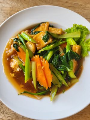 Flat noodle tofu egg at My Little Cafe in Siem Reap