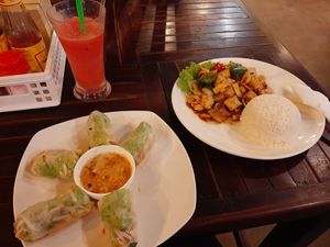 Vegan fresh spring rolls and a vegan khmer meal at My Little Cafe in Siem Reap