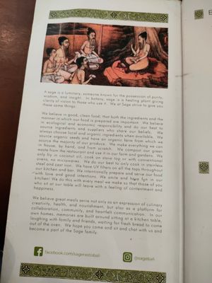 Menu at Sage in Ubud