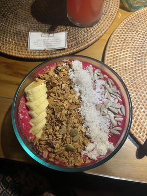 Pink smoothie bowl   at Sage in Ubud