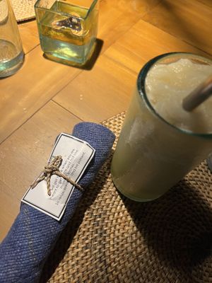 Cane juice freeze with lime and ginger and a positive note   at Sage in Ubud