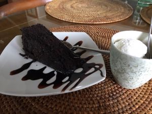 chocolate cake and vanilla ice cream at Sage in Ubud