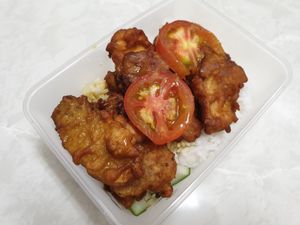 Lemon Chicken rice (using 杏鲍菇 mushroom) at Xin En Vegetarian 心恩素食 in West Singapore