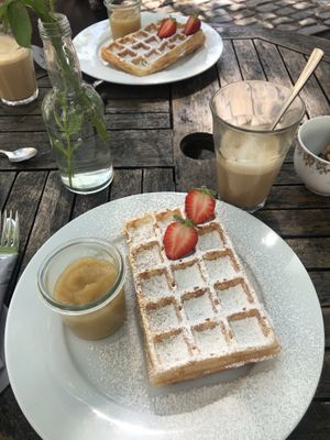 Waffle and Chai Latte at Cafe Glucklich in Ravensburg