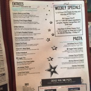 menu at Luna Grill and Diner in Washington