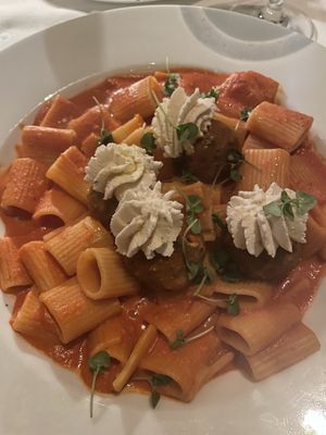 Vegan Rigatoni with Impossible meatballs and vegan ricotta   at Wynn Hotel - SW Steakhouse in Las Vegas