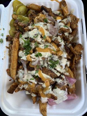Shawarma fries 🤤  at Falafel House - Food Truck in Portland