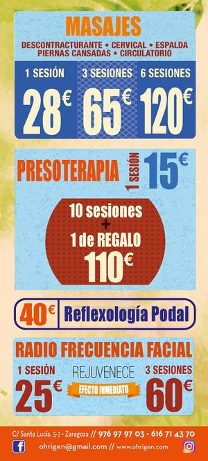 servicios y precios at Ohrigen in Zaragoza