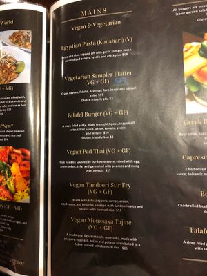 vegan section of menu! at Taste of Egypt in Saint John