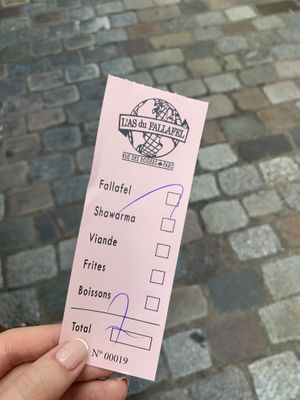 ticket at L'as du Fallafel in Paris
